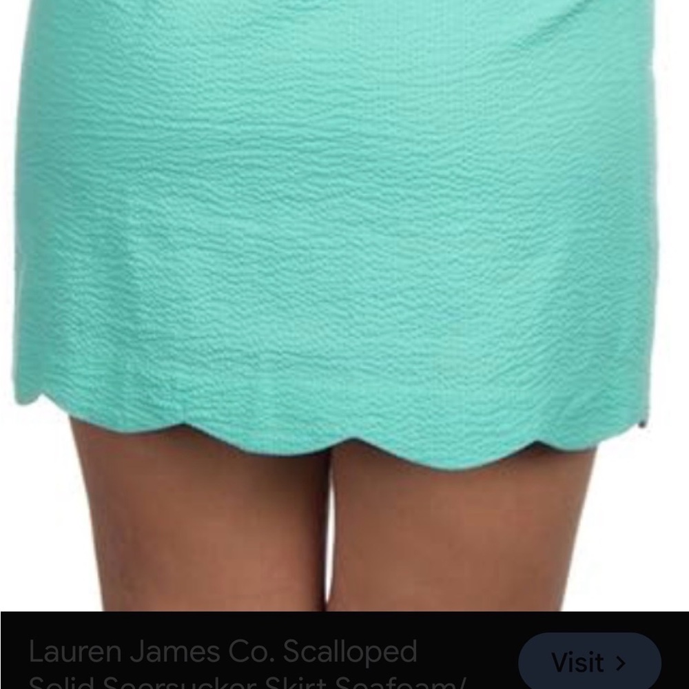 Lauren James Co. Scalloped Solid Seersucker Skirt Seafoam/L - Picture 2 of 6